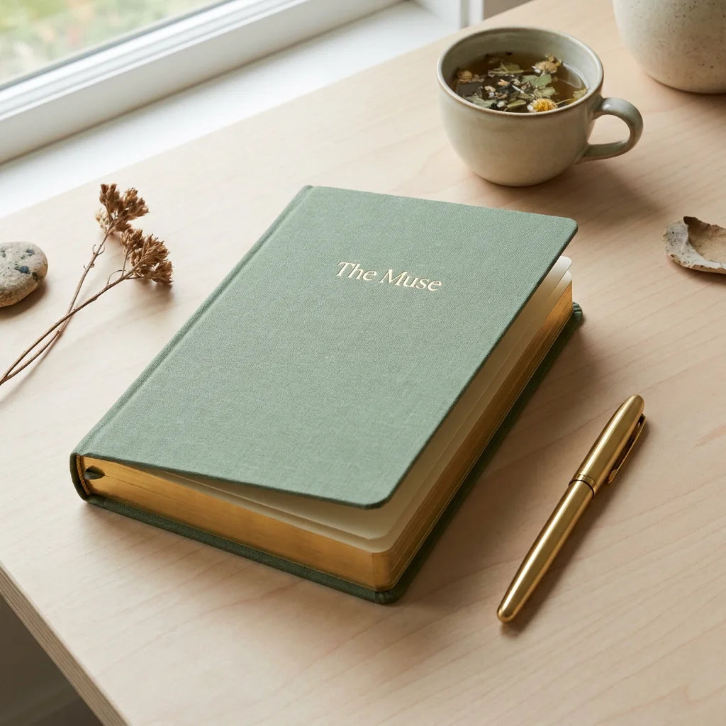 The Muse Undated Wellness Planner - 160gsm Gold-Foiled Linen Journal