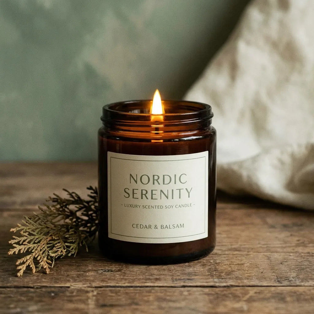 Nordic Serenity Luxury Amber Jar Scented Soy Candle - Hand Poured