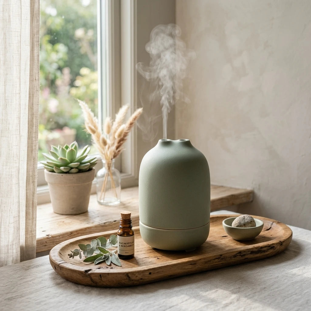 Minimalist Zen Ceramic Stone Diffuser - Sage Green | Waterless Aromatherapy