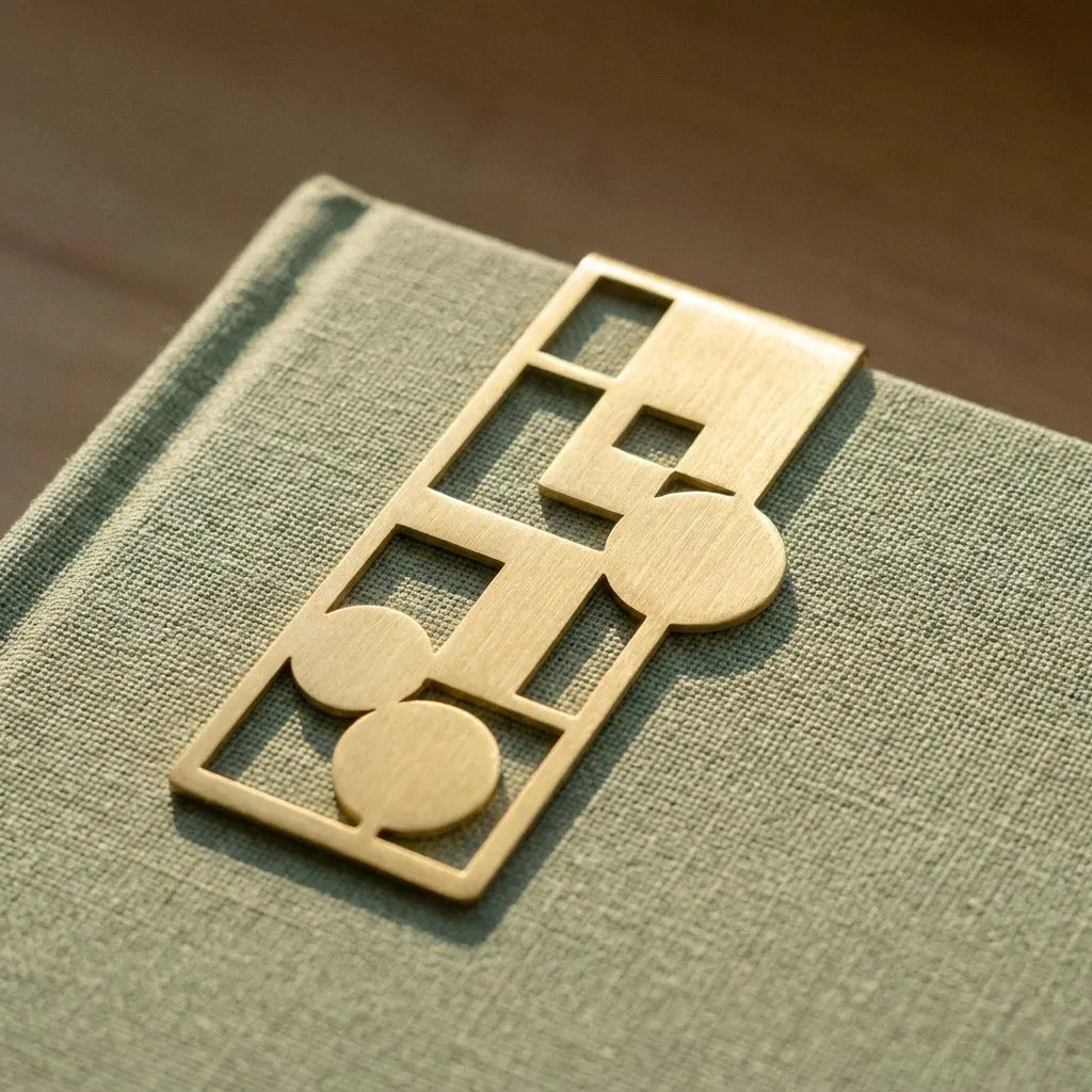 Minimalist Geometric Brass Bookmark - Luxury Stationery Accessory