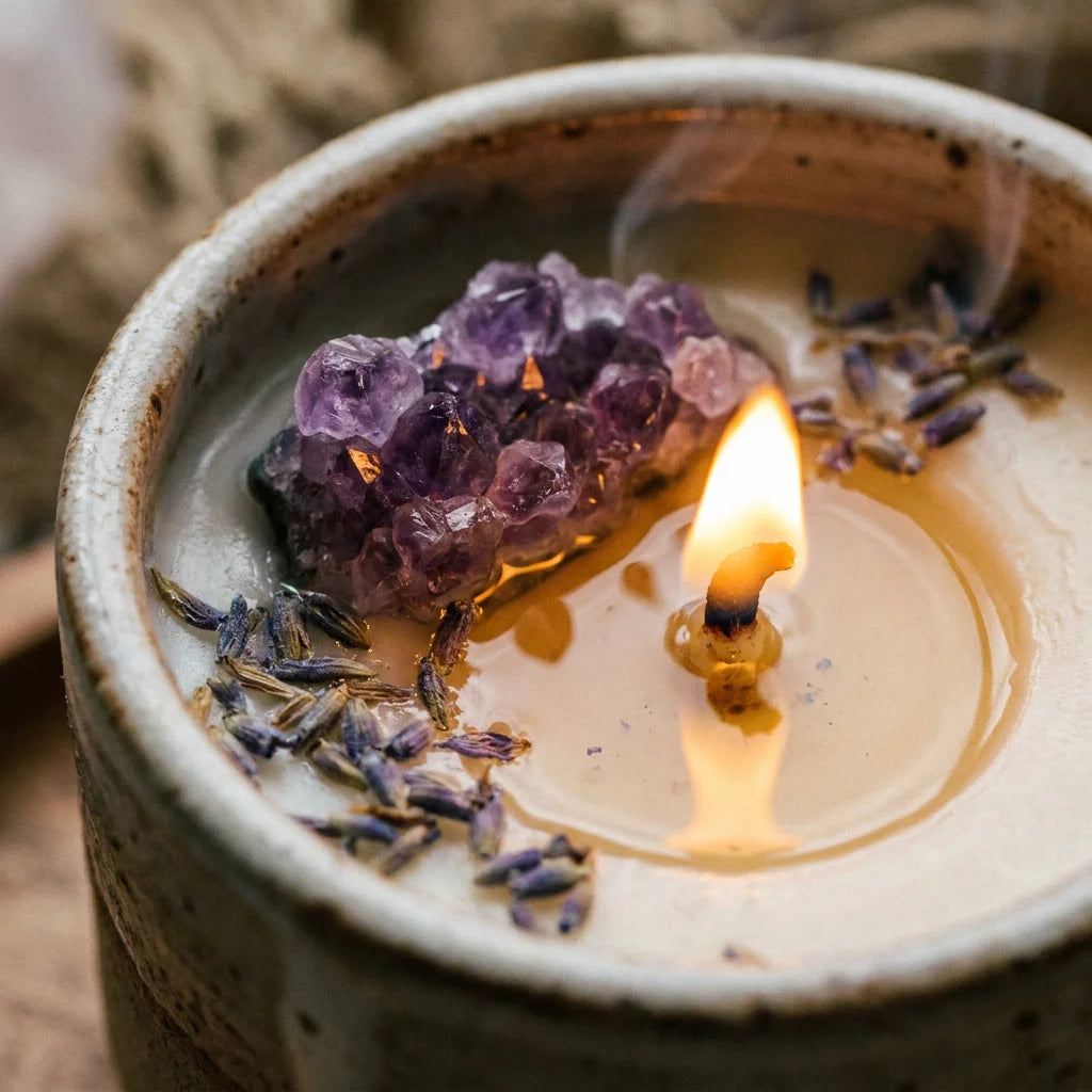 Healing Energy Amethyst Infused Crystal Soy Candle - Thank You Luxury Gift
