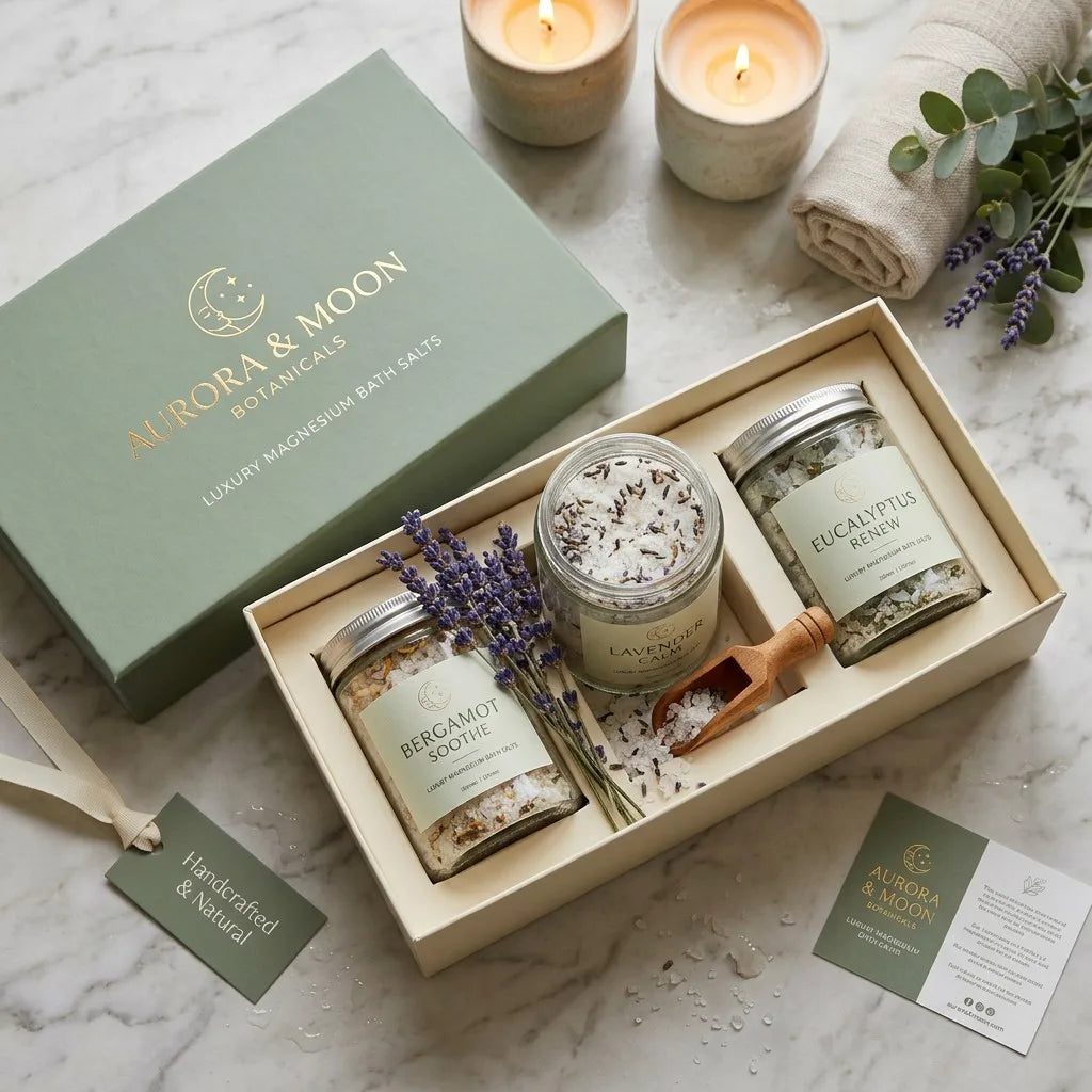 Magnesium & Lavender Luxury Bath Salt Gift Box - 3-Piece Spa Set